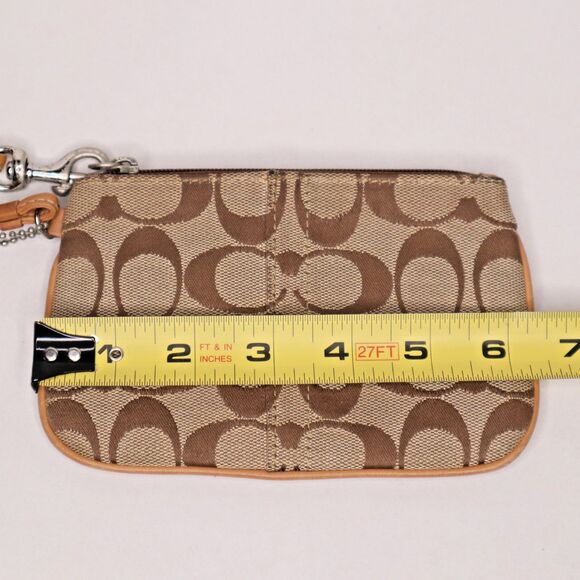 Coach Monogram Jacquard Wristlet Tan with Leather Strap Zip Closure 6.5in x 4in - Picture 6 of 7